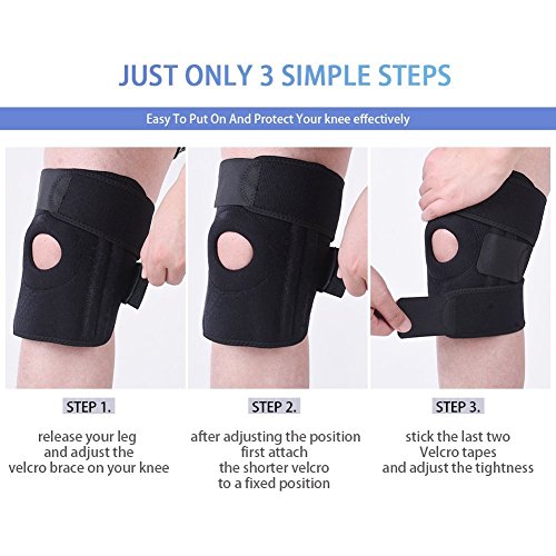 NOVECASA Profesionales Rodillera de Neopreno Apoyo de la Rodilla Totalmente Ajustable Alivio Seco Transpirable Abierto Rótula Dolor en la Rodilla del Menisco, Artritis, Fútbol, Negro