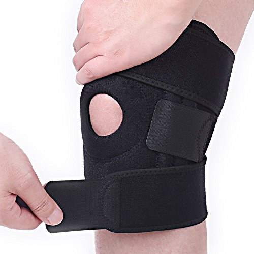 NOVECASA Profesionales Rodillera de Neopreno Apoyo de la Rodilla Totalmente Ajustable Alivio Seco Transpirable Abierto Rótula Dolor en la Rodilla del Menisco, Artritis, Fútbol, Negro