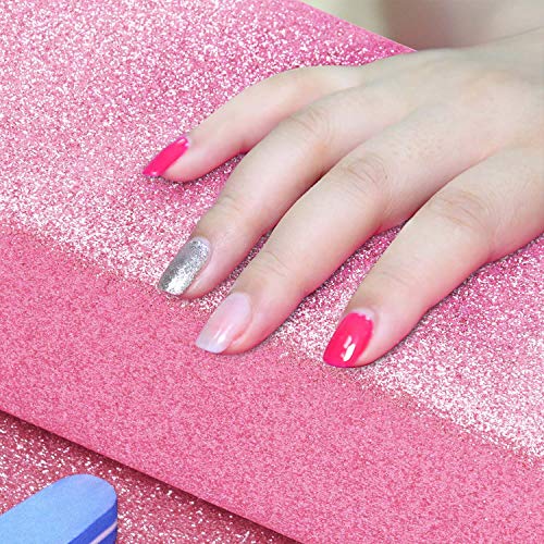 Noverlife - Cojín para reposar manos con purpurina rosa para manicura y salón de uñas, soporte de muñeca suave, soporte para escritorio, esponja, rectangular, plegable, con purpurina