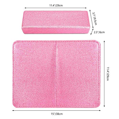 Noverlife - Cojín para reposar manos con purpurina rosa para manicura y salón de uñas, soporte de muñeca suave, soporte para escritorio, esponja, rectangular, plegable, con purpurina