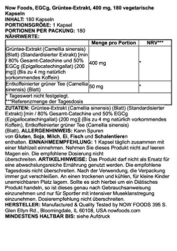 Now Foods Egcg Extracto De Te Verde, 400Mg 180 Unidades 160 g