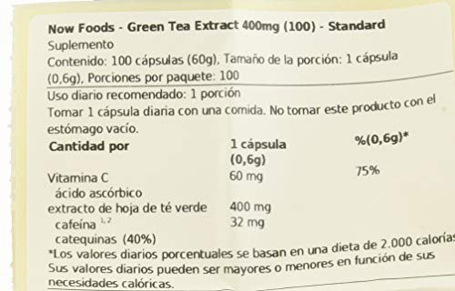 Now Foods Green Tea Extract 400mg Standard - 100 Cápsulas