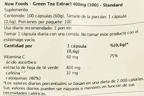 Now Foods Green Tea Extract 400mg Standard - 100 Cápsulas