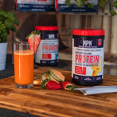 NPN Collagen protein | Proteína de colágeno | Soporte articular, cutáneo y muscular | Salmon sourched, calidad noruega premium | 10x20g Naranja mango pasión