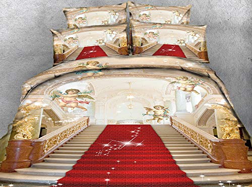 N/S Impreso Funda nordica 220x240cm con 2 Fundas de Almohada 3 Piezas Ángel y Castillo 100% Poliéster Microfibra Muy Suave hipoalergénico