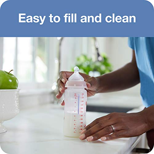 NUK Perfect Start First Choice+ kit de biberones, 0-6 meses, 4 biberones con control de temperatura, chupete, cepillo de limpieza, etc, Sin BPA, Gris y blanco, 10 unidades