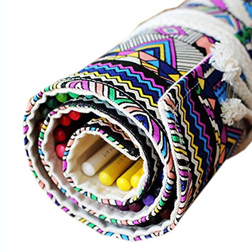 NUOLUX 48 ranuras Estuche lápices de rollo Estilo étnico lavable enrollable lápiz bolsa para bolígrafos lápices