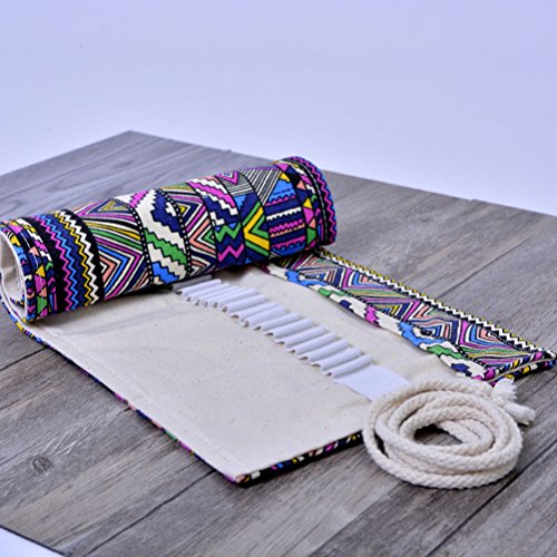 NUOLUX 48 ranuras Estuche lápices de rollo Estilo étnico lavable enrollable lápiz bolsa para bolígrafos lápices