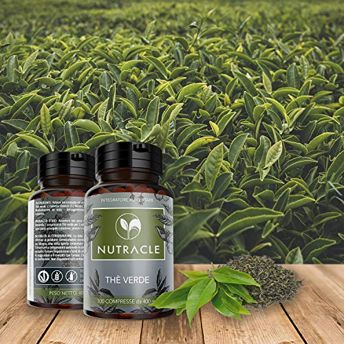 NUTRACLE TE’ VERDE 100 comprimidos de 400 mg | Estimula el metabolismo y aumenta la energía |efecto drenante y adelgazante | Alta concentración de Cafeína y EGCG.