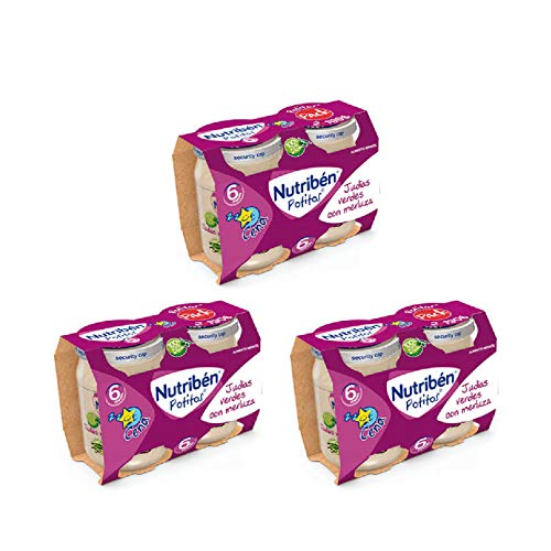 Nutribén Potitos Cena De Judías Verdes y Merluza Desde Los 6 Meses, 3 Bipacks (6 X 190 Gr.)