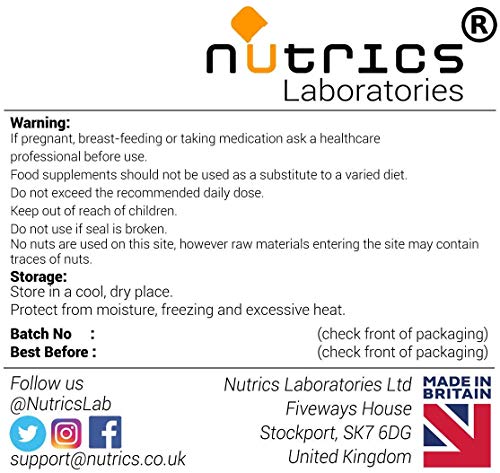 Nutrics® 100% Ácido málico puro 900 mg | 120 cápsulas (2 meses de suministro) | Hecho en el Reino Unido por Nutrics Laboratories | Adecuado para vegano vegetariano Halal Kosher