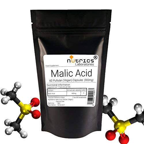 Nutrics® 100% Ácido málico puro 900 mg | 120 cápsulas (2 meses de suministro) | Hecho en el Reino Unido por Nutrics Laboratories | Adecuado para vegano vegetariano Halal Kosher