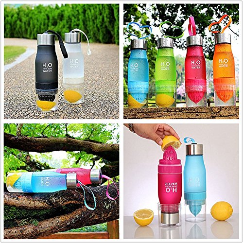 Nykkola 650 ml Infuseur à fruits Bouteille d'eau portable Citron Squeezer Tasse à infusion sans BPA aromatisé jus bouteilles de sport, noir