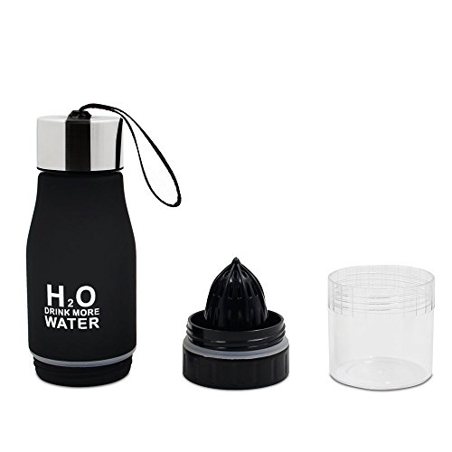 Nykkola 650 ml Infuseur à fruits Bouteille d'eau portable Citron Squeezer Tasse à infusion sans BPA aromatisé jus bouteilles de sport, noir