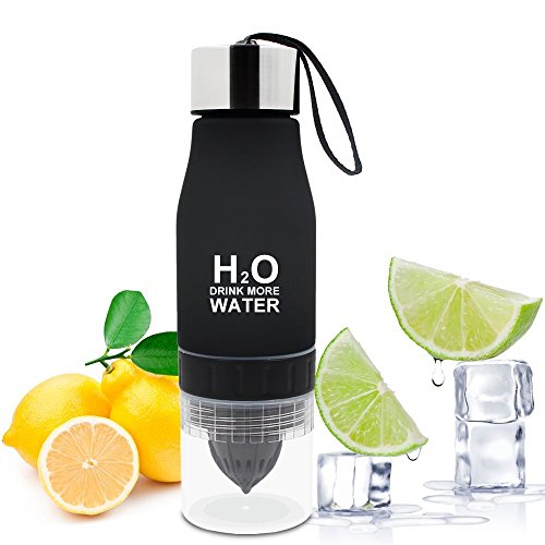 Nykkola 650 ml Infuseur à fruits Bouteille d'eau portable Citron Squeezer Tasse à infusion sans BPA aromatisé jus bouteilles de sport, noir