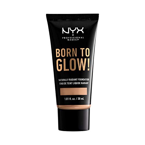 NYX Professional Makeup Base de Maquillaje Born to Glow Radiant Foundation, Acabado Radiante, Cobertura Media Modulable, Fórmula Vegana, Tono: Natural