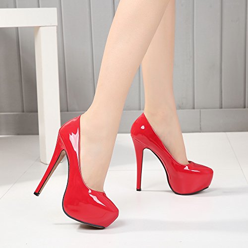 OCHENTA - Zapatos de tacón alto de punta redonda con plataforma oculta para mujer., color Rojo, talla 37 EU