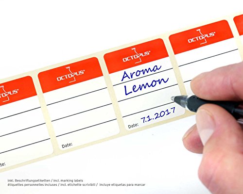 Octopus 10 Botellas de plástico 100 ml, Botellas de plástico de HDPE con Tapones abatibles Rojos, Botellas vacías con Tapa abatible roja, Botellas rectangulares con 10 Etiquetas para marcar