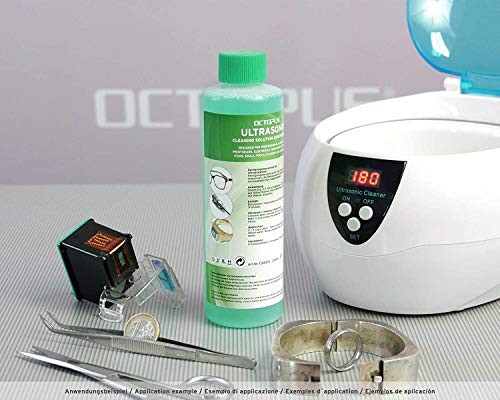 Octopus Limpiador Concentrado ultrasónico para la Limpieza de Joyas, Gafas, dentaduras, Metales Nobles y Cabezales de impresión en baño ultrasónico, 1litro