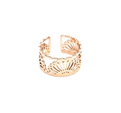 Oh My Shop bg442 F – Anillo Large Abierta con diseño de caracola ajouré Acero Oro Rosa