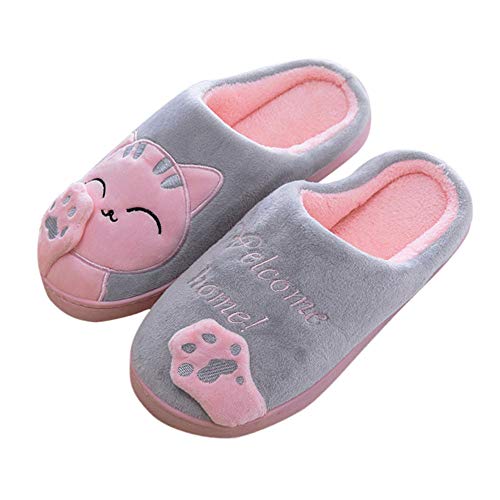 OHQ Zapatillas De Estar por Casa Mujer Invierno Dibujos Animados Gato Antideslizante CáLido Interior Dormitorio Zapatos De Piso