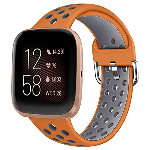 Oihxse Silicona Ajustable Correa Compatible con Fitbit Versa/Versa Special Edition/Fitbit Versa 2/Versa Lite Watch Deportivo Suave Reemplazo Delgada Pulsera Accesorio Mujer Hombre (Marrón Gris,S)