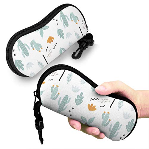 OKIJH Estuche portátil para gafas, caja de almacenamiento, estuche para gafas, bolsa de cosméticos Cartoon Plant Cactus With Coconut Tree Leaves Portable Eyeglass Case Abrasion Resistant Glasses Prote
