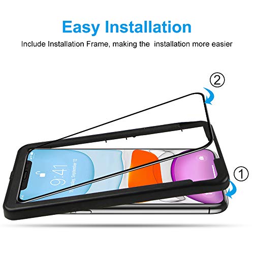 omitium Protector Pantalla para iPhone 11, [3 Pack] iPhone XR Cristal Templado [Cobertura máxima][ [Marco Instalación Fácil] Sin Burbujas Dureza 9H Vidrio Templado iPhone 11/iPhone XR, 6,1”
