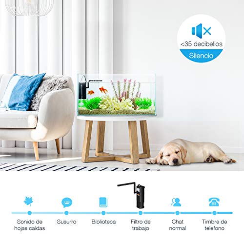 OMORC Filtro Interior 300L/H, Filtro Interno Multifuncional con 2 Esponjas de Filtro Reemplazables para Estanques de Peces o Tortugas de 60L, Ciclo de Agua, Oxigenación, Flujo Ajustable y Silencioso