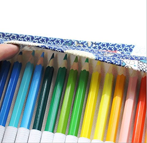 ONEGenug 48 hoyos Bolso de lápices de colores lienzo Primavera-Case, Roll up pencil case, Accesorios del artista, Lápices de colores para pintar, escribir, dibujar, colorear, dibujar, escuela, oficina