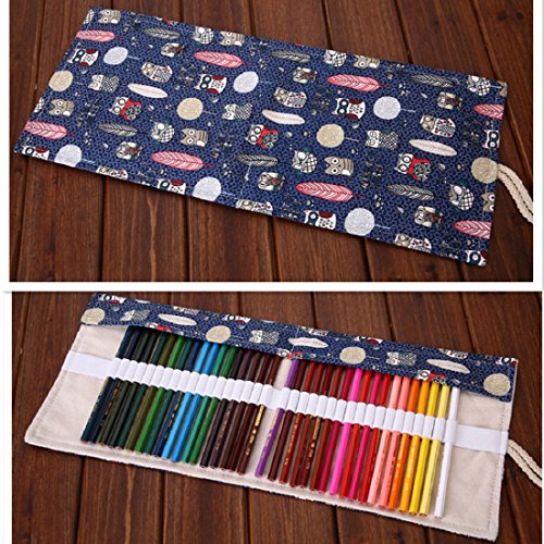 ONEGenug 48 hoyos Bolso de lápices de colores lienzo Primavera-Case, Roll up pencil case, Accesorios del artista, Lápices de colores para pintar, escribir, dibujar, colorear, dibujar, escuela, oficina