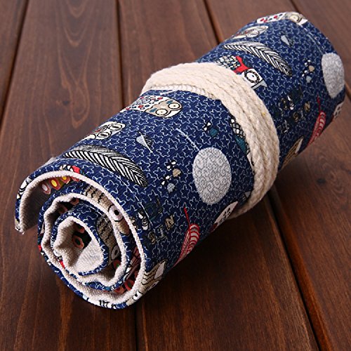 ONEGenug 48 hoyos Bolso de lápices de colores lienzo Primavera-Case, Roll up pencil case, Accesorios del artista, Lápices de colores para pintar, escribir, dibujar, colorear, dibujar, escuela, oficina