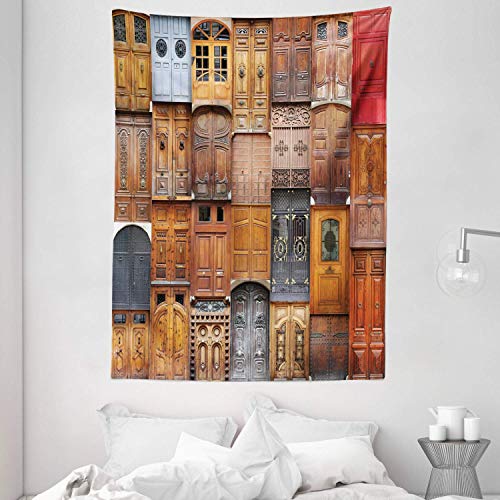 onepicebest Rustic Tapestry, Doors from Valencia Spain Daylight Mediterranean Residence Entering Old City, Wall Hanging for Bedroom Living Room Dorm, 150 X 100 CM, Persian Orange