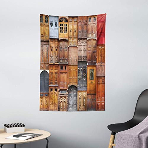onepicebest Rustic Tapestry, Doors from Valencia Spain Daylight Mediterranean Residence Entering Old City, Wall Hanging for Bedroom Living Room Dorm Decor, 150 X 100 CM, Persian Orange