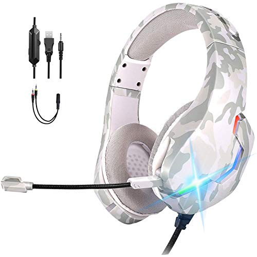 ONIKUMA Auriculares Gaming PS4 con Micrófono, PC Cascos Gaming Estéreo Envolvente 7.1 Cancelación Ruido,Control Volumen,Diadema Ajustable,Luces LED para Xbox One/Nintendo Switch/PC/Tablet/Smartphone