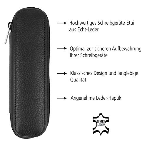 Online 90686 - Funda de piel para 2 bolígrafos, 15.5 x 5 x 2.2 cm, color negro