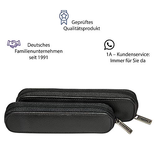 Online 90686 - Funda de piel para 2 bolígrafos, 15.5 x 5 x 2.2 cm, color negro