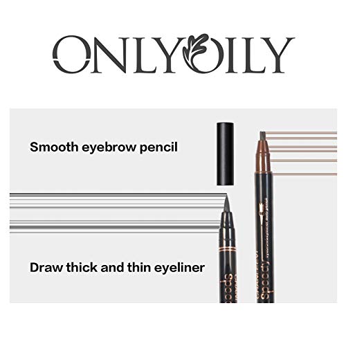 ONLYOILY Bolígrafo profesional para ojos y cejas impermeable todo el día (02 marrón medio + negro)