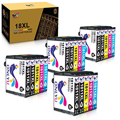 ONLYU Reemplazo de Cartuchos de Tinta compatibles para Epson 18XL T1811-T1814 para Epson Expression Home XP-202 XP-205 XP-212 XP-215 XP-225 XP-302 XP-305 XP-315 XP-325 XP-402 XP- 405 (Paquete de 20)