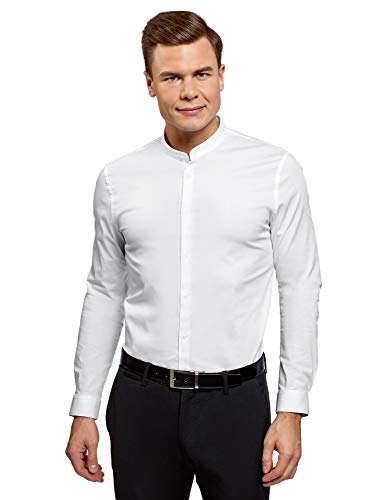 oodji Ultra Hombre Camisa Extra Slim con Cuello Mao, Blanco, 41