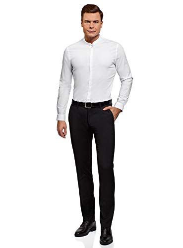 oodji Ultra Hombre Camisa Extra Slim con Cuello Mao, Blanco, 41