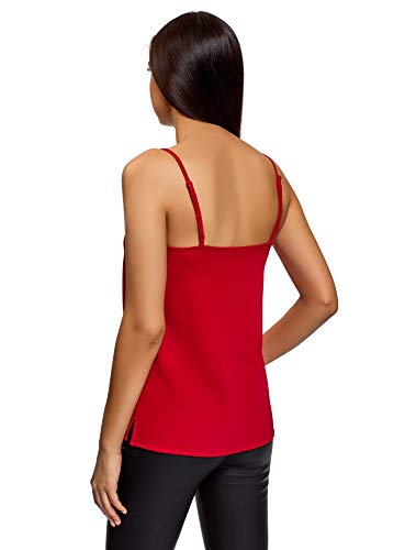 oodji Ultra Mujer Top de Tejido Fluido con Tirantes Finos, Rojo, ES 34 / XXS