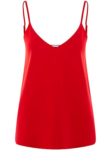 oodji Ultra Mujer Top de Tejido Fluido con Tirantes Finos, Rojo, ES 34 / XXS