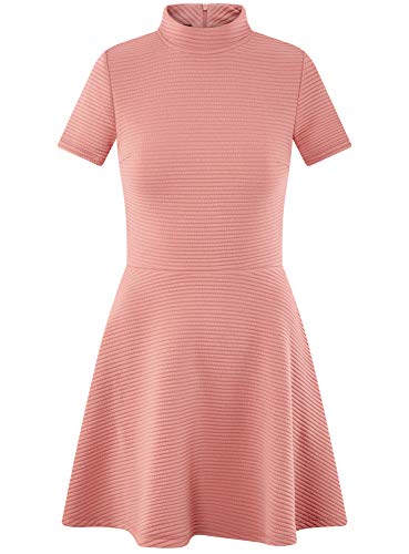 oodji Ultra Mujer Vestido de Tejido Texturizado con Parte Inferior Acampanada, Rosa, ES 42 / L