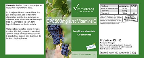 OPC 500mg con Vitamina C – Extracto de Semilla de Uva – Vegano – 120 comprimidos – fabricado en Alemania