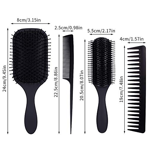Opopark 4 Piezas Juego de Peines para Airbag, Peine Anti-enredos para Hombres Mujeres Pelo Mojado Seco Rizado y Recto（Negro）