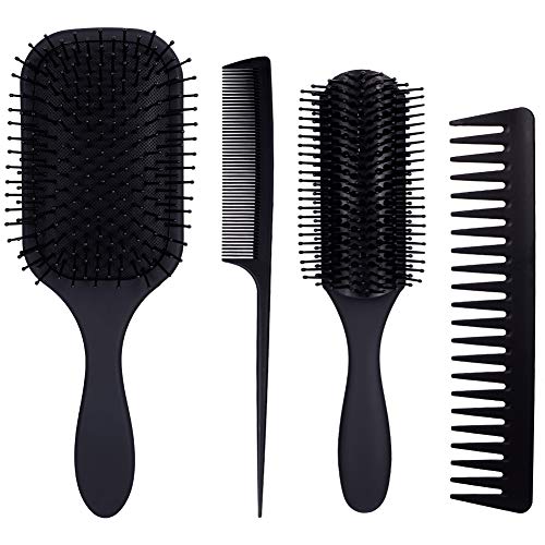 Opopark 4 Piezas Juego de Peines para Airbag, Peine Anti-enredos para Hombres Mujeres Pelo Mojado Seco Rizado y Recto（Negro）