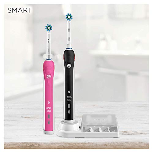 Oral-B Smart 4 4900 CrossAction - Cepillo Eléctrico Recargable con Tecnología de Braun, 2 Mangos: 1 Rosa Y 1 Negro, 3 Modos Incluyendo Blanqueante Y Dientes Sensibles Y 2 Cabezales de Recambio