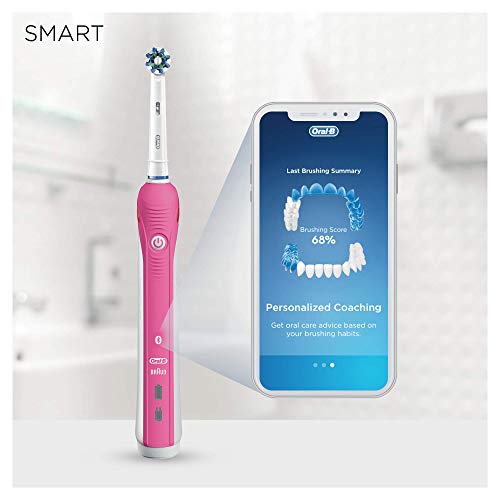 Oral-B Smart 4 4900 CrossAction - Cepillo Eléctrico Recargable con Tecnología de Braun, 2 Mangos: 1 Rosa Y 1 Negro, 3 Modos Incluyendo Blanqueante Y Dientes Sensibles Y 2 Cabezales de Recambio