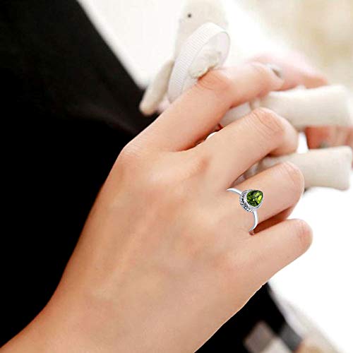 Orchid Jewelry 0.88 Ctw Anillos De Plata Esterlina 925 Para Mujer| Green Peridoto Pera Anillo | Boda Especial, Aniversario, Compromiso,Regalo Para Su Ella Mes De Nacimiento-Agosto_ Talla De Anillo 14